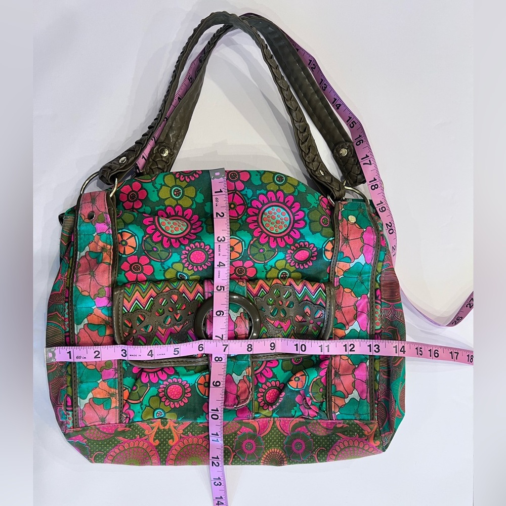 Loop retro floral top handle satchel mini duffel purse snap close envelope pkt - Picture 7 of 12